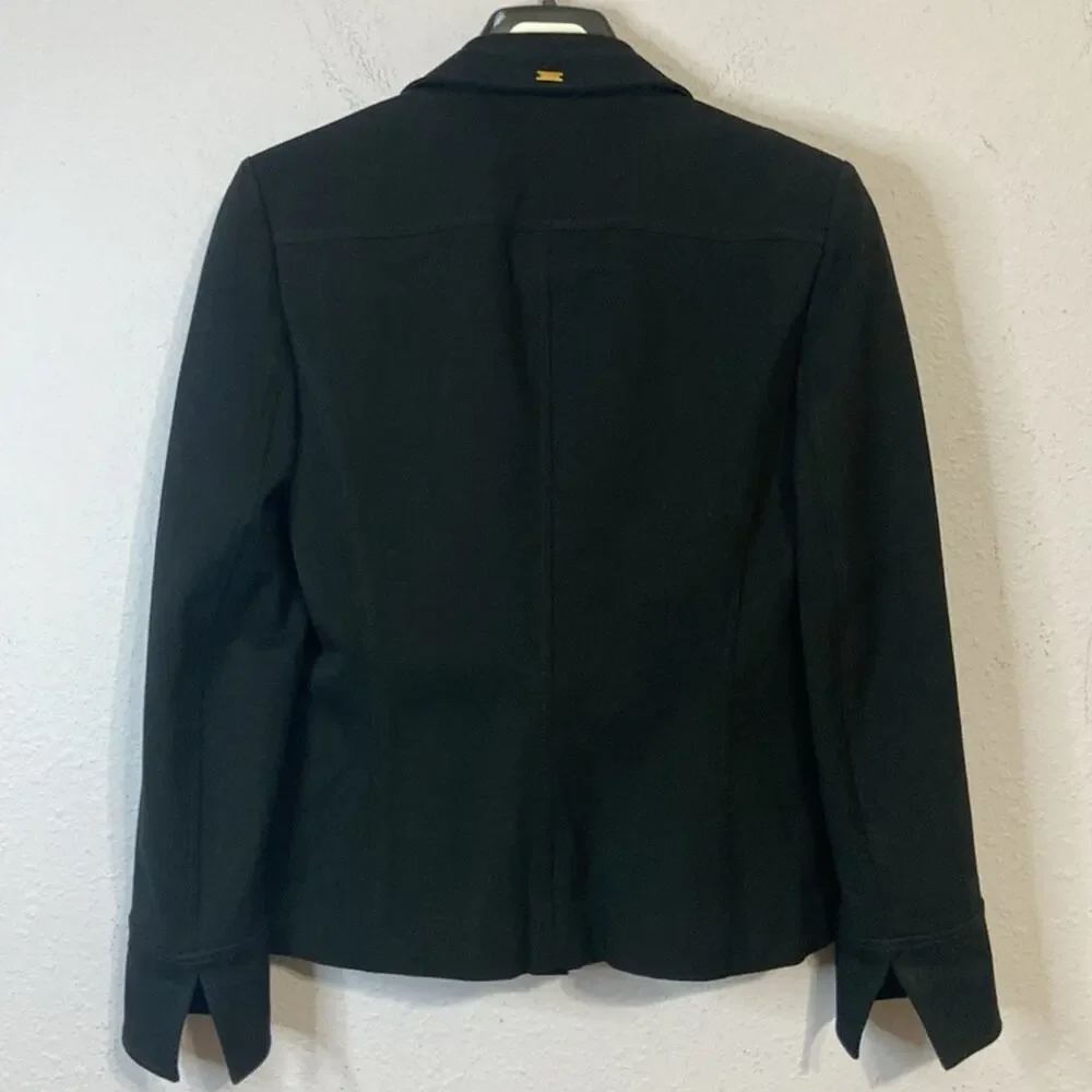 Vintage St John Sport Women Black Cotton Blend with Gold Button Blazer Size 4